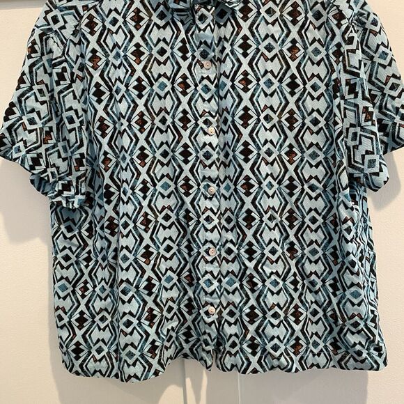 Jane +‎ Delancey Top Women’s Large Turquoise Blue Aztec Southwest Button Up - Picture 4 of 11